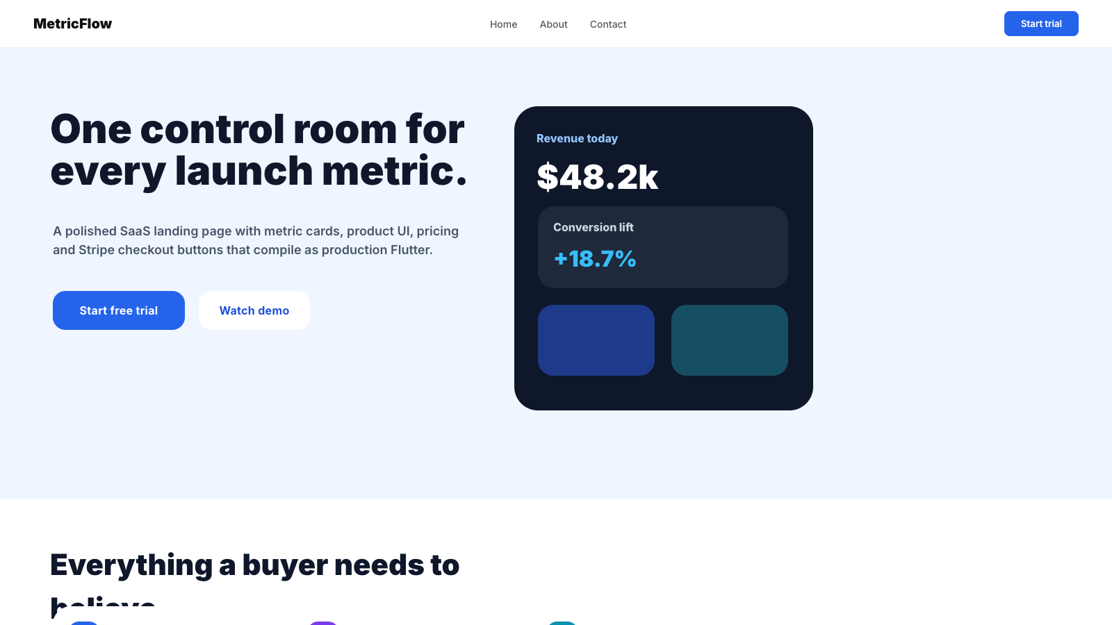 Real preview of SaaS Landing + Checkout